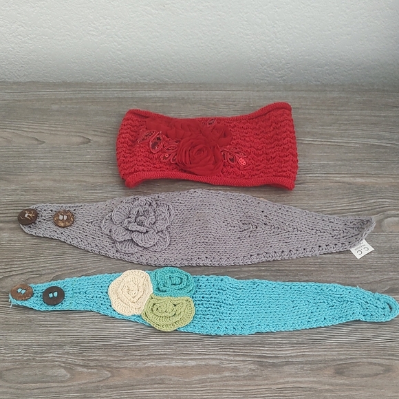 New Lot of 4 Crochet Knit Neckwarmers Headbands Grey Pink Red Turquoise Sparkle - Picture 2 of 15